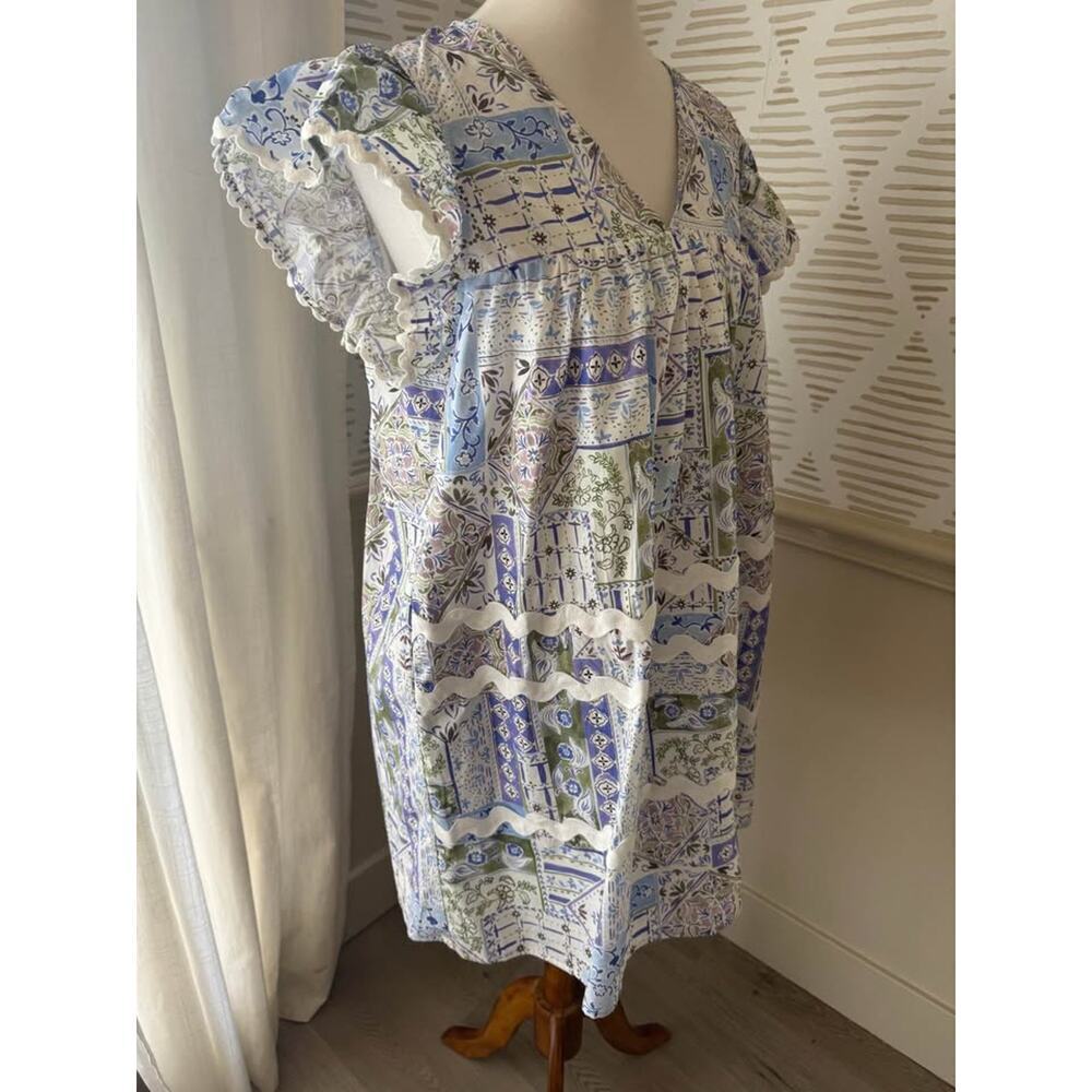 Entro Women’s Large Ric Rac Ruffle Purple Green Mini Dress - Picture 8 of 10